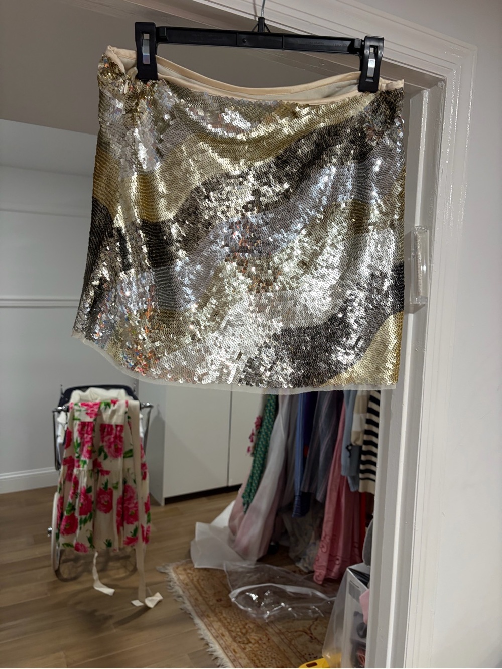 Sequin Mini Skirt in Silver & Gold - Women